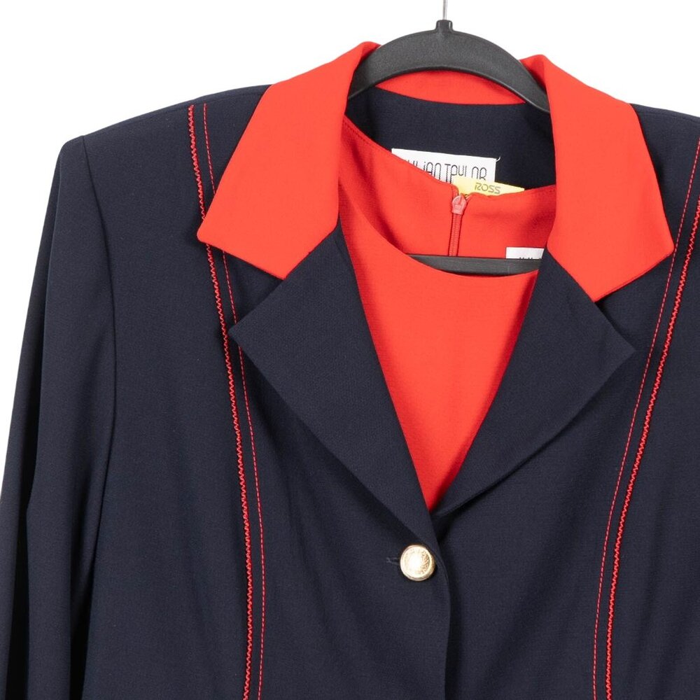 Julian Taylor Dress Blazer Set 12 14 Womens 80s Career Casual NEW Navy Blue Red - Picture 2 of 9